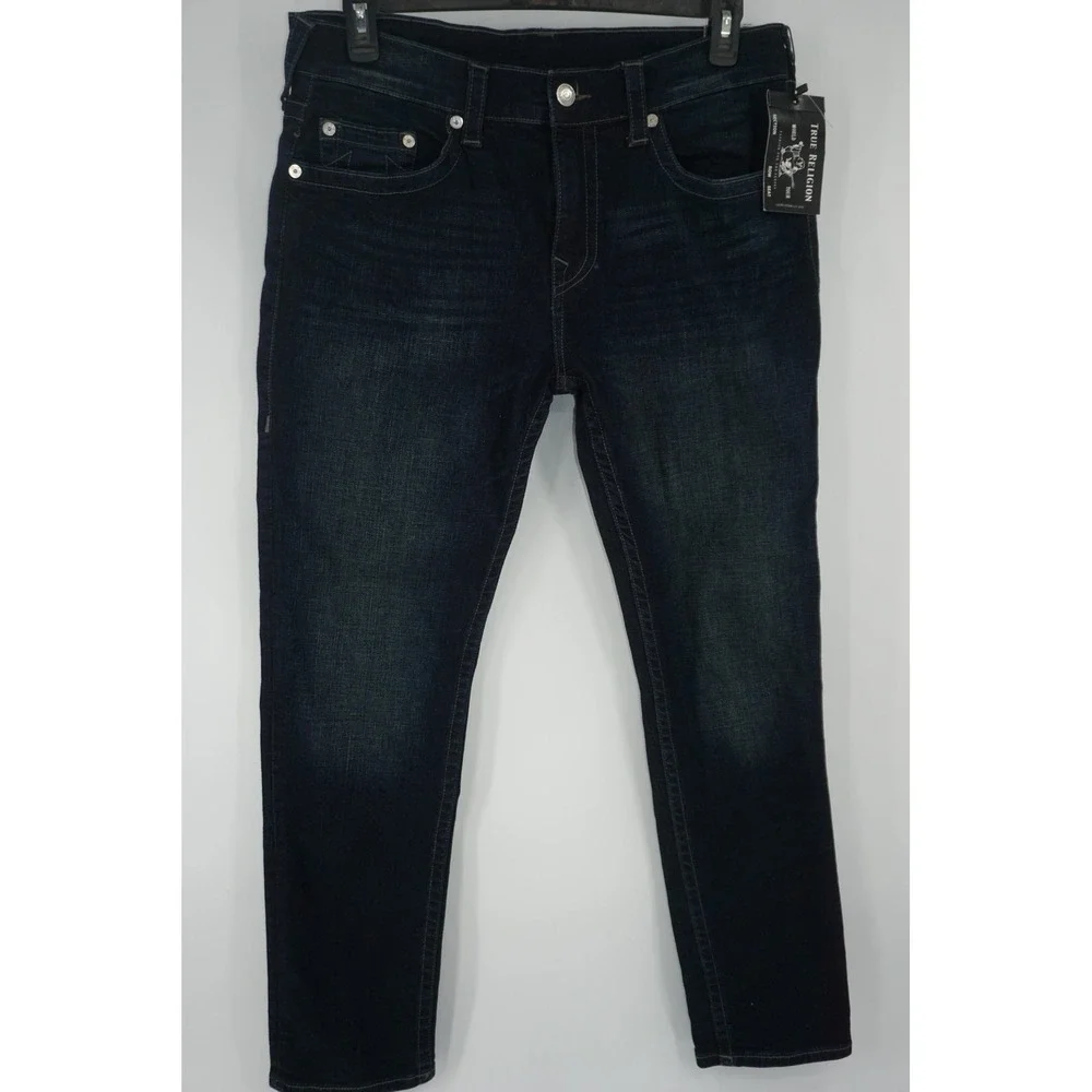 True Religion Jeans Blue Rocco Relaxed Skinny Dark Wash Stretch Men's 34x32 NWT